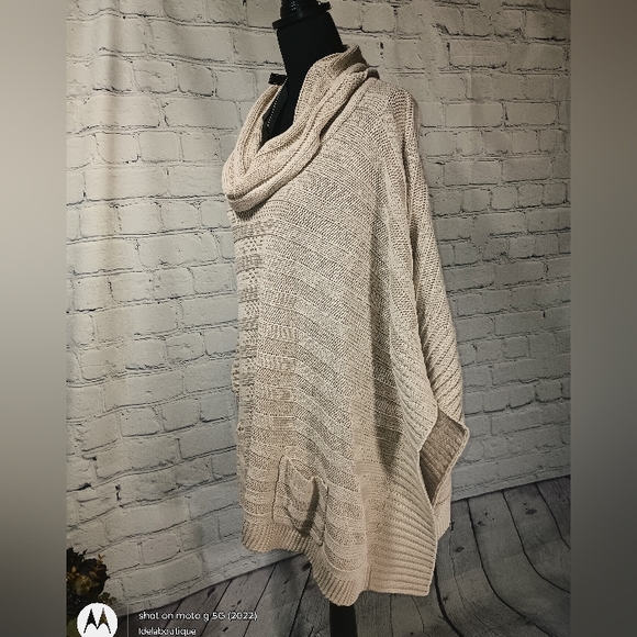 Max Sport LA CowlNeck Knit ribbed SweaterPoncho Heather Oatmeal - Picture 6 of 16
